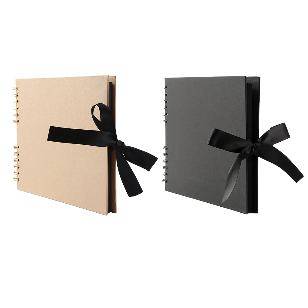 A4 Size 40 Pages Ribbon Bow Kraft Paper Scrapbook Photo Album Family Memory Book for Wedding Baby Children