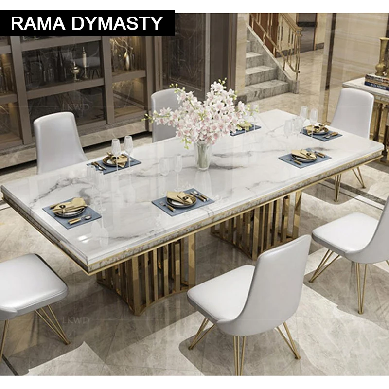 Marble Dining Table Rama Dymasty stainless steel Dining Room Home Furniture modern marble dining table rectangle table
