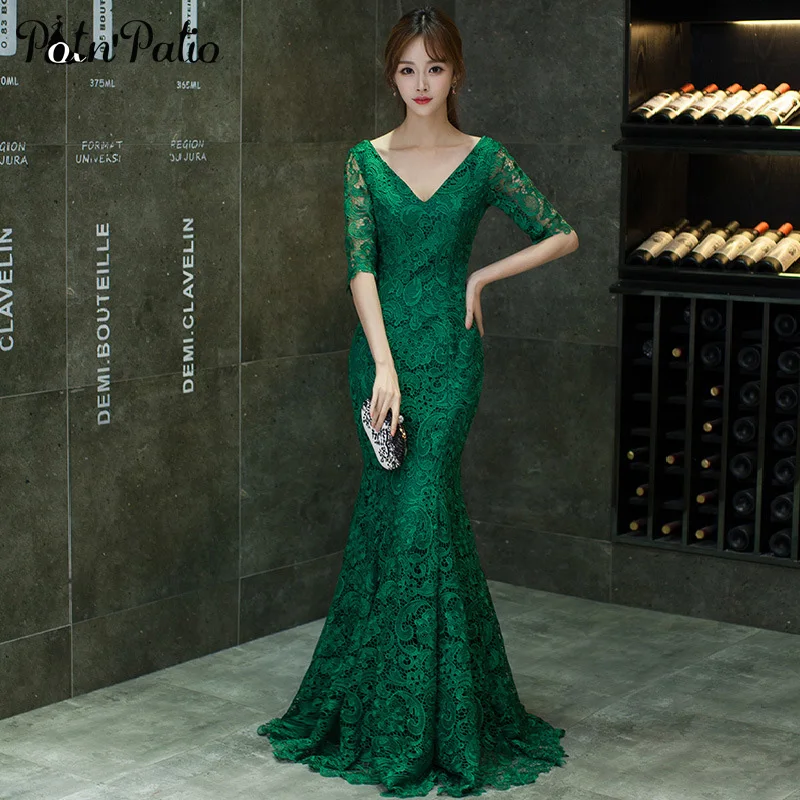 Сексуальное платье с v-образным вырезом для выпускного вечера, изумрудно-зеленое кружевное платье с открытой спиной длиной до пола, длинное платье размера плюс