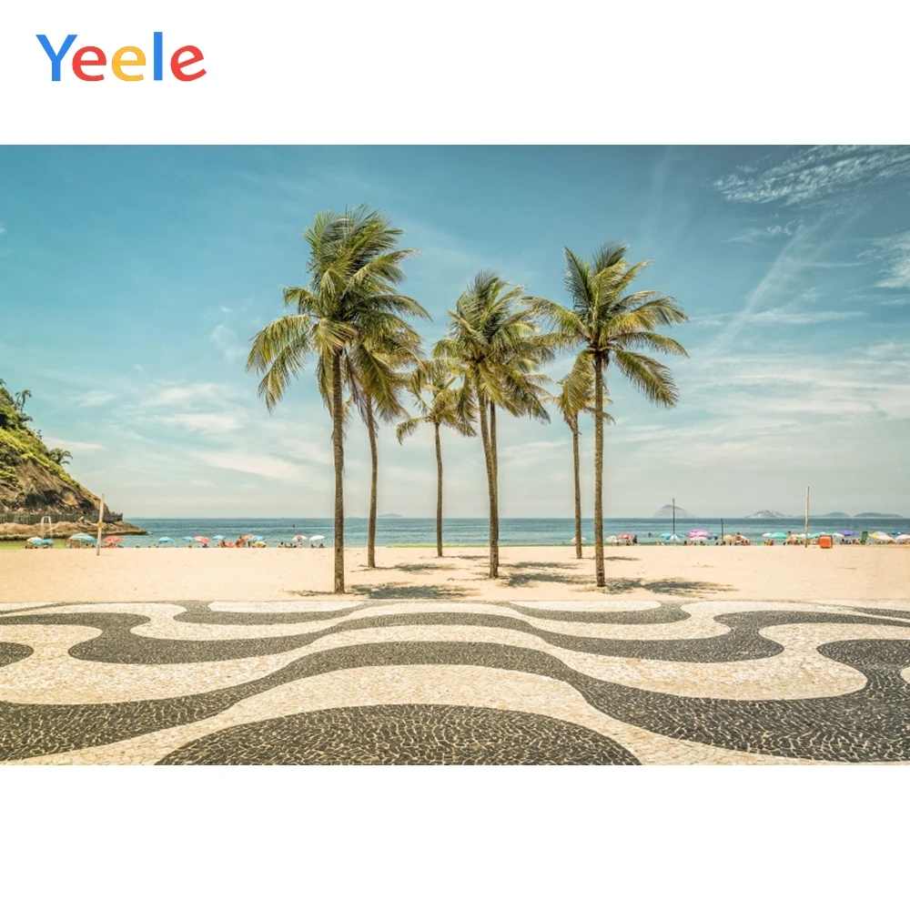 

Vinyl Seascape Backdrop Summer Holiday Beach Sand Palms Island Photography Personalized Photographic Background For Photo Studio