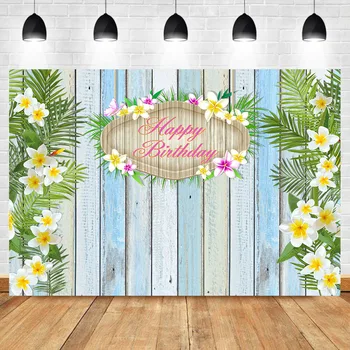 

NeoBack Happy Birthday Wooden Backdrop Summer lily Flower Photography Backdrops Studio Shoots Dessert Table Decorations Props