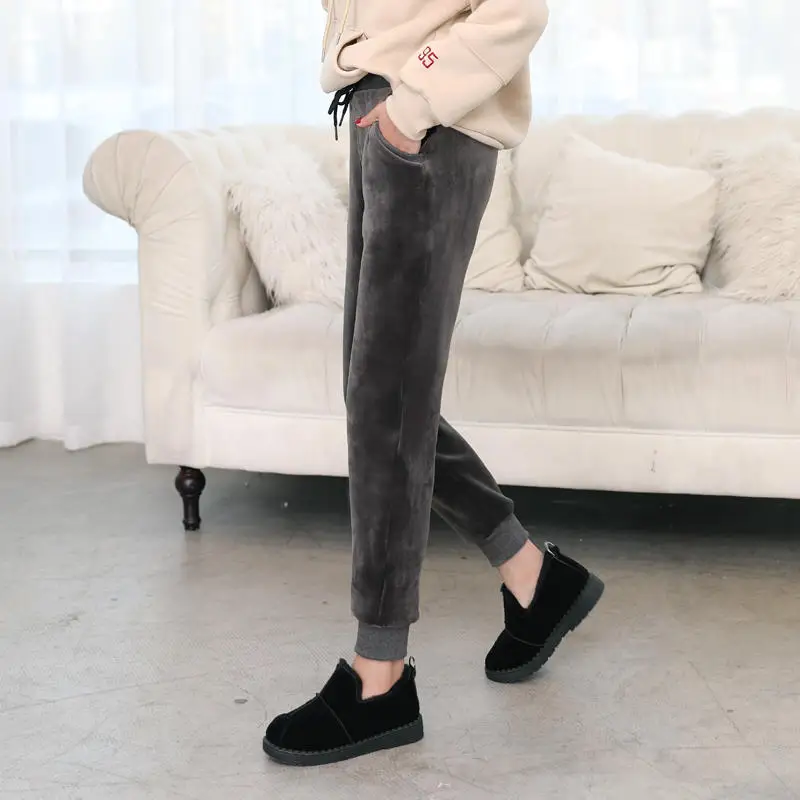Grey style 1 Плюс бархатные брюки женские тренировочные брюки повседневные теплые Плотные шаровары женские свободные уличные брюки женские Pantalon Femme Q1890 - Цвет: Grey style 1