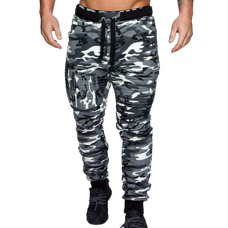 Брюки для фитнеса с камуфляжным принтом, спортивные штаны в Военном Стиле, уличная одежда для бега, Camofluage, мужские брюки moletom - Цвет: Black white camo