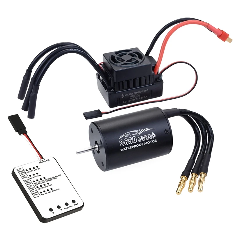 Водонепроницаемый 3650 бесщеточный двигатель с 60A ESC с программной картой комбо для 1/10 RC автомобиль грузовик игрушка - Цвет: Black 3900KV