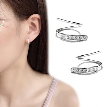 

925 Sterling Silver Crystal Spiral Stud Earring for Women Girl Wedding Gifts Jewelry pendientes plata de ley 925 mujer eh1284