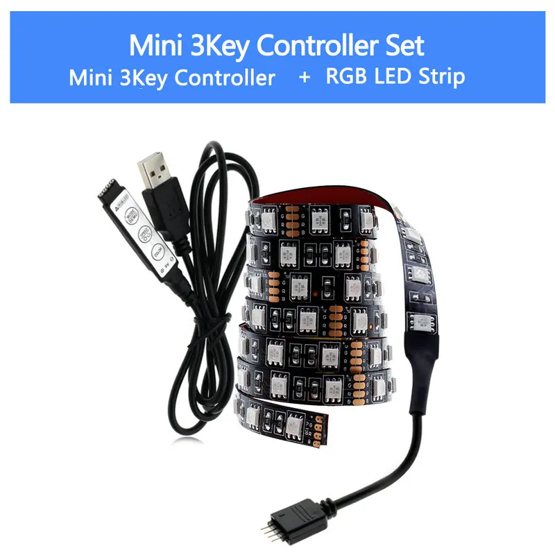 Светодиодная лента USB 5050 RGB сменный светодиодный фоновый светильник для ТВ 50 см 1 м 2 м 3 м 4 м 5 м гибкий светодиодный светильник DIY - Испускаемый цвет: 3Key Controller Set