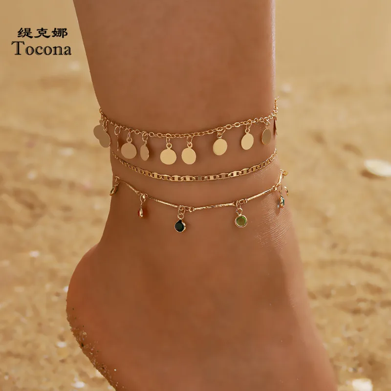 Epinki Jewelry Gold Plated Women Anklet Pendant Snowflakes Bell Sandal Beach Foot Chain Rose Gold