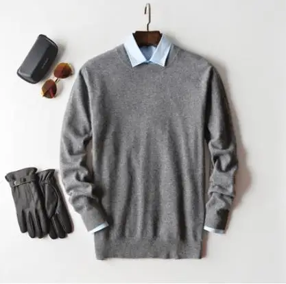 Dark gray o-neck Кашемировый хлопковый мужской свитер осень-зима, трикотажное платье-свитер hombre pull homme hiver, мужской пуловер с круглым вырезом, вязаные свитера - Цвет: Dark gray o-neck