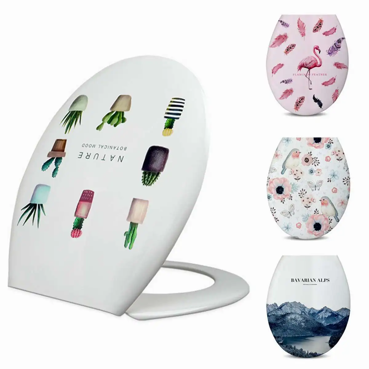 

4-Color PP Board U Type Bathroom Printed Toilet Seats Cover Replacement Universal~ Thicken Slow-Close Toilet Seats Lid Household