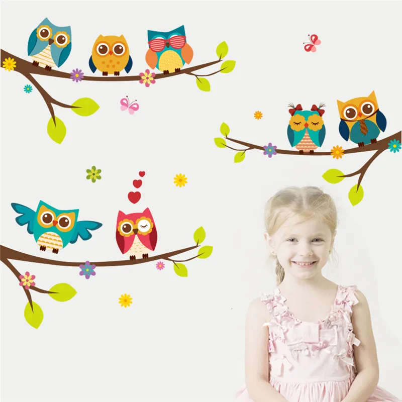 

Cute Owlet on Tree Branch Wall Sticker for Kids Room Decoration, Cartoon Safari Mural Art, DIY Home Decals, Animal Posters