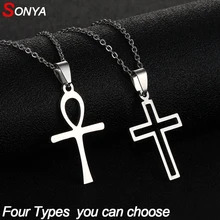 Ожерелье SONYA из нержавеющей стали для женщин, четыре типа серебряного цвета, ожерелье с крестом, маленький крест, религиозные украшения, подарки для женщин