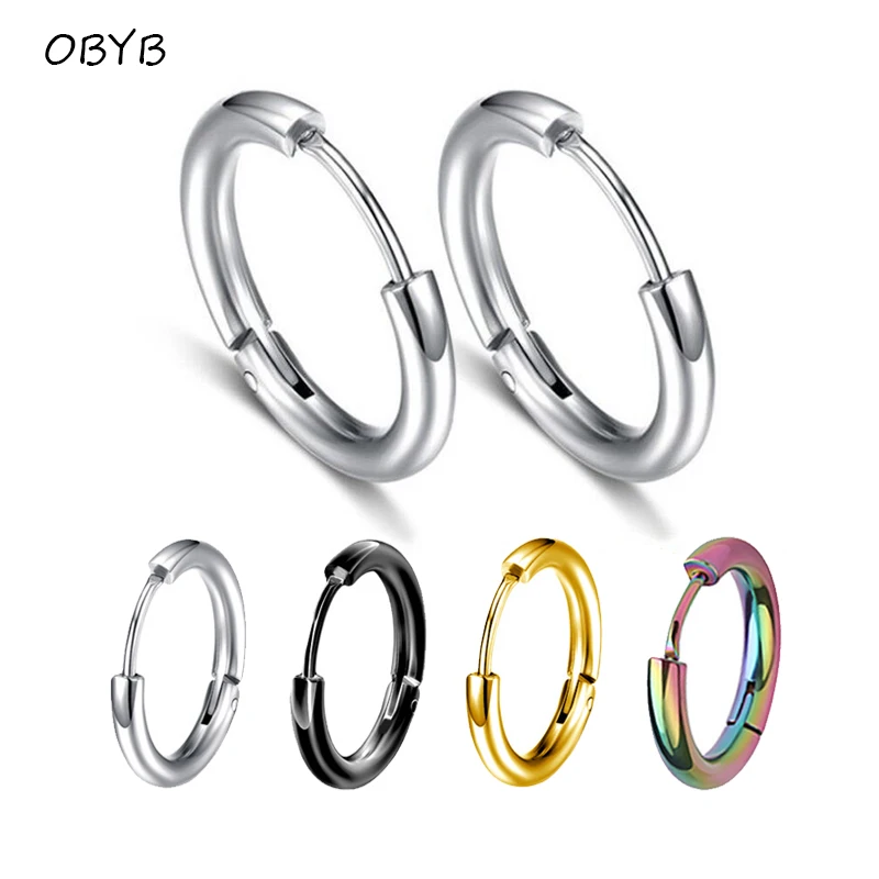 1 pair Dia 8/10/12/14/16mm Stainless Steel Hoop Earrings for Women/Men Round Circle Earring Piercing Anti-allergic Ear Buckle
