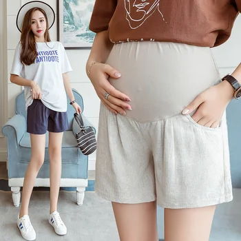 

new summer maternity short pants pregnancy shorts pregnant Cotton linen maternity shorts Autumn belly denim pants Loose