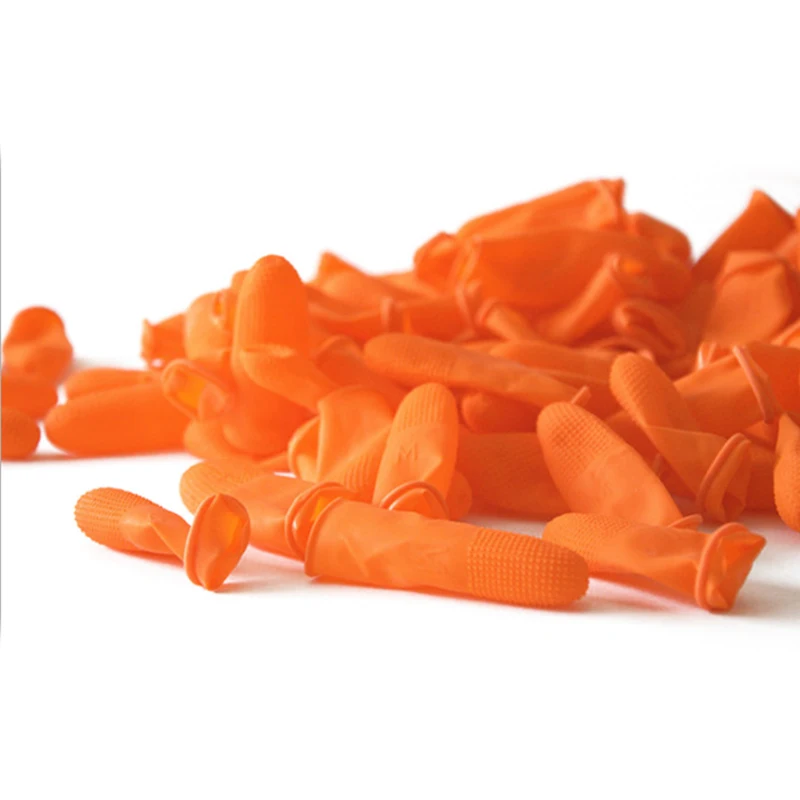100pcs Latex Finger Golves Orange Antiskid Rubber Finger Glove Counting Work Nail Covers Protectors Cots Antistatic Fingertip
