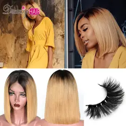 13x6 человеческие волосы на кружеве короткий боб парики Pixie Cut Ombre Цвет 1B 27 613 блонд черный прямые для женщин бразильские волосы remy