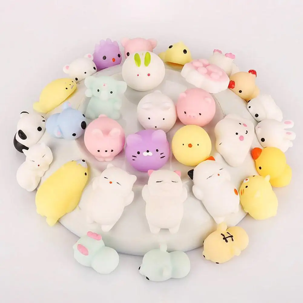 30Pcs Mini Animal Kawaii Mochi Hand Squeezes Stress Relief Toy Soft Kids Gift