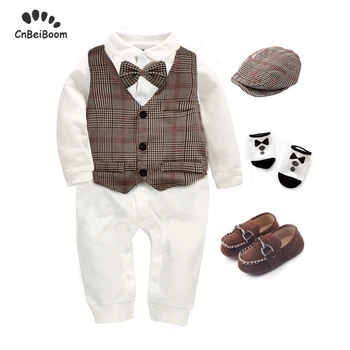 

Newborn Baby Rompers sets Baby Boy Clothes Jumpsuit Overalls+ vest Infant Cotton Outfit with Bow Tie Boy Toddler Gentleman suit