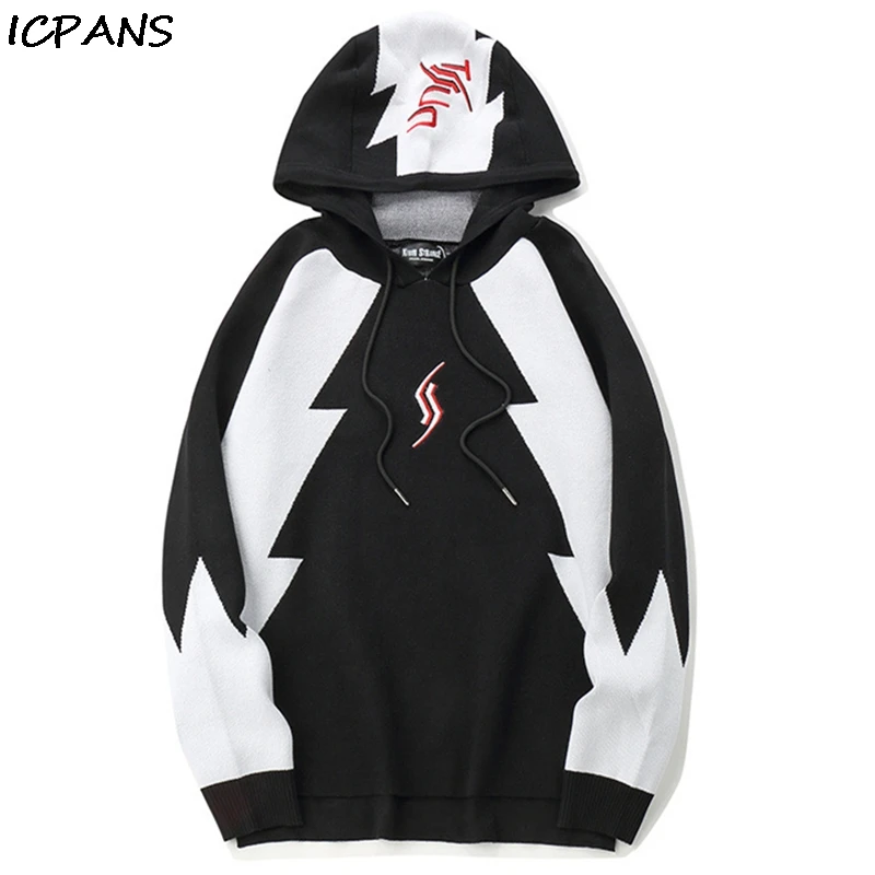 

ICPANS Hip Hop Sweater Pullover Men Women Hooded Cotton Knitting 2019 Autumn Pacthwork Loose Streetwear Men Pullover Sweater