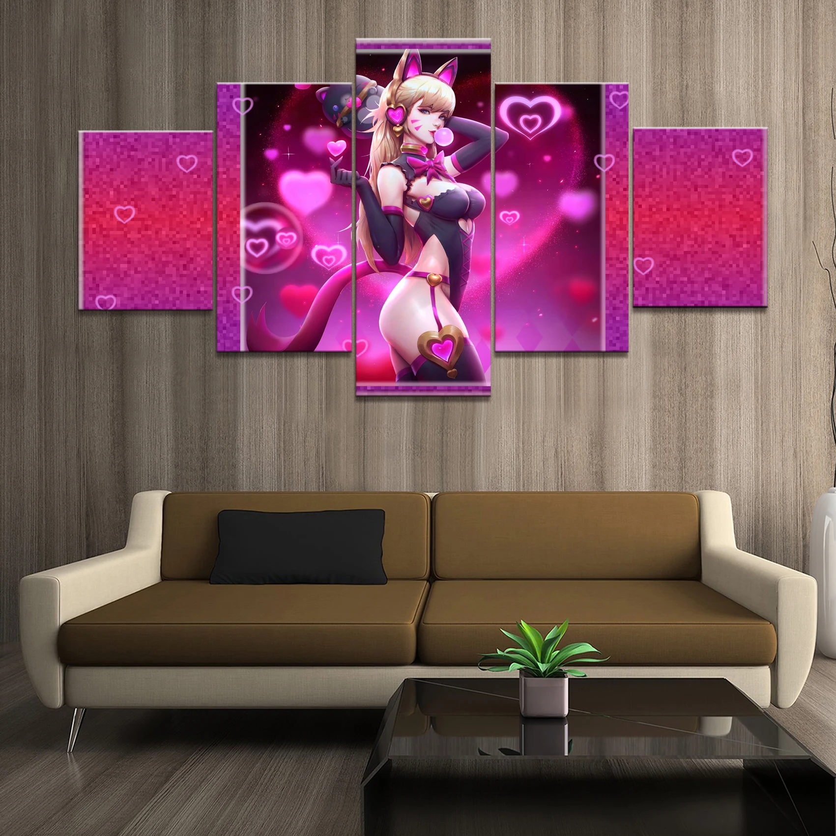 

Home Decor Poster HD Pictures Prints Canvas 5 Piece Modular Cat's Ear D.Va Overwatch Game Living Room Decorative Painting Framed