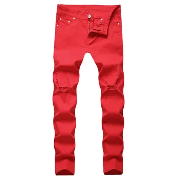 Tallas Grandes-pantalones de Hombre, Pantalón elástico, informal, Spijkerbroeken, Vaqueros rasgados Heren, ajustados, Vaqueros rojos para Hombre