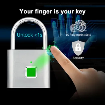 

Keyless USB Rechargeable Fingerprint Smart Padlock Quick Unlock Door Lock Zinc alloy Metal Self Developing Chip
