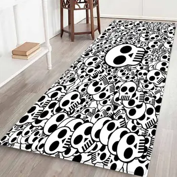 

Halloween Black White Skull Carpet Non-Slip Backing Holiday Kitchen Living Room Home Decoration Skull Area Rug Fleece Floor Mat