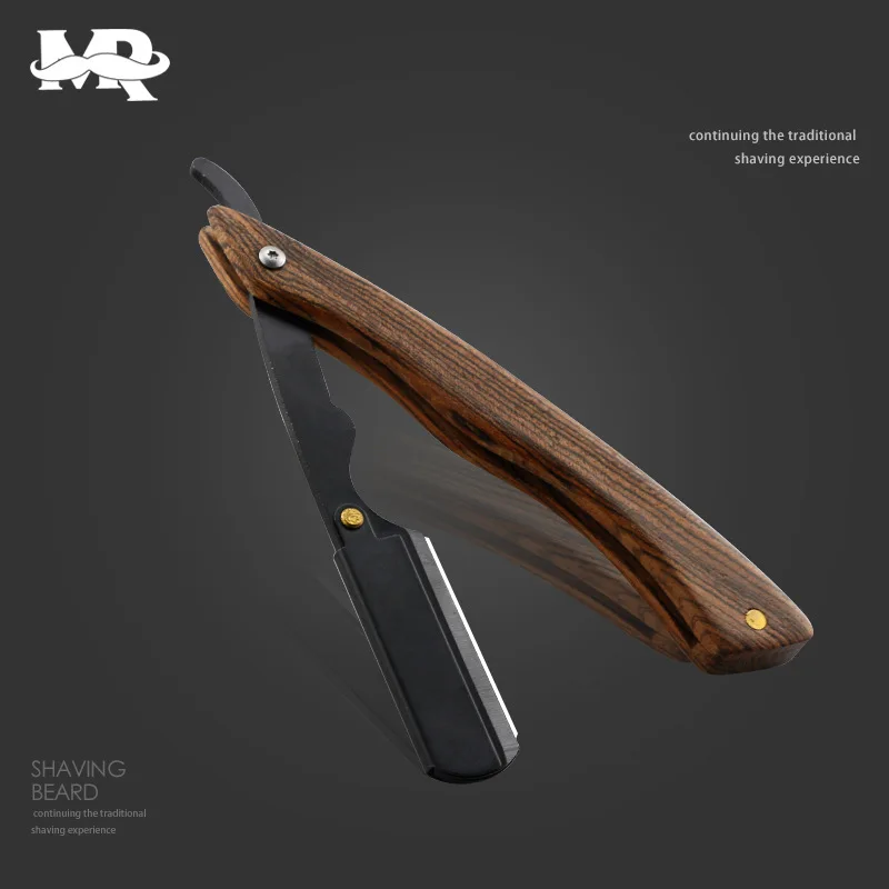 Men s Blade Stainless Steel Knife Holder Vintage Wooden Handle Folding Razor Barber Shop Razor Shaving 2