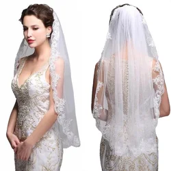 White luxury single-layer applique veil soft tulle wedding bridal veil with metal comb wedding accessories / wedding veil