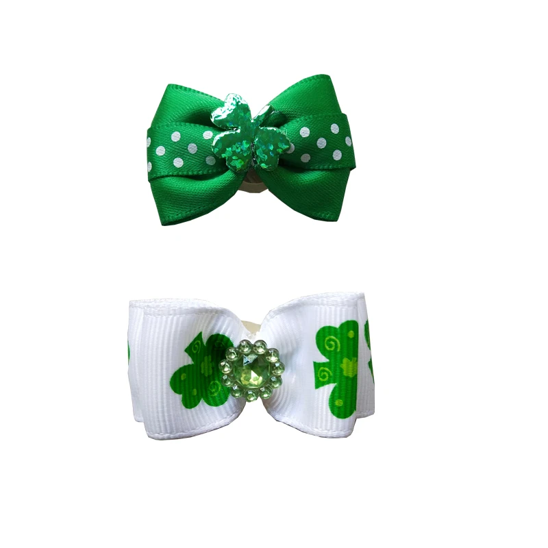 60 шт. День Святого Патрика товары для домашних животных аксессуары для собак маленький галстук-бабочка для Собаки Галстуки зеленые собачьи волосы банты большие товары для ухода за собакой - Цвет: Светло-зеленый