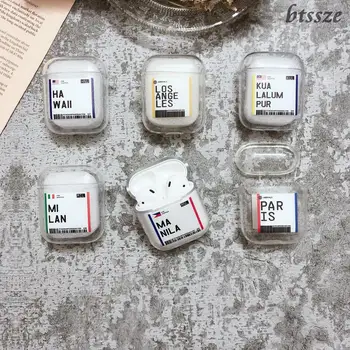 

Hot Global popular tourist city label barcode case for Airpods 2 1 Bluetooth Headset New York Seoul London Tokyo Clear TPU case