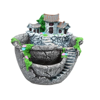 

2020 New Mini House Figurines Resin Flower Pot For Herb Cacti Succulent Plants Planter Home Garden Micro- Landscape Decor Crafts