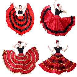 Spanish Gypsy Woman Flamenco Skirt Polyester Satin Smooth Big Swing Carnival Party Ballroom Belly Dance Costumes Dress