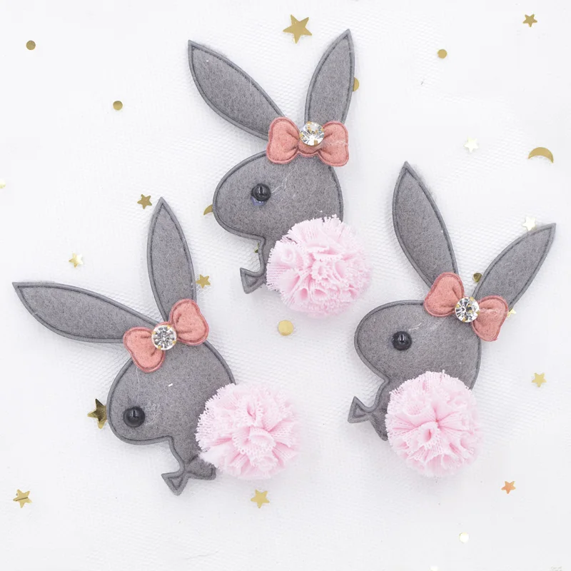 Gray-4pcs Высококлассные плюшевые ткани патч галстук-бабочка Стразы шифон мяч мультфильм кролик аппликация для одежды стикер для рукоделия DIY Декор волос S63 - Цвет: Gray-4pcs