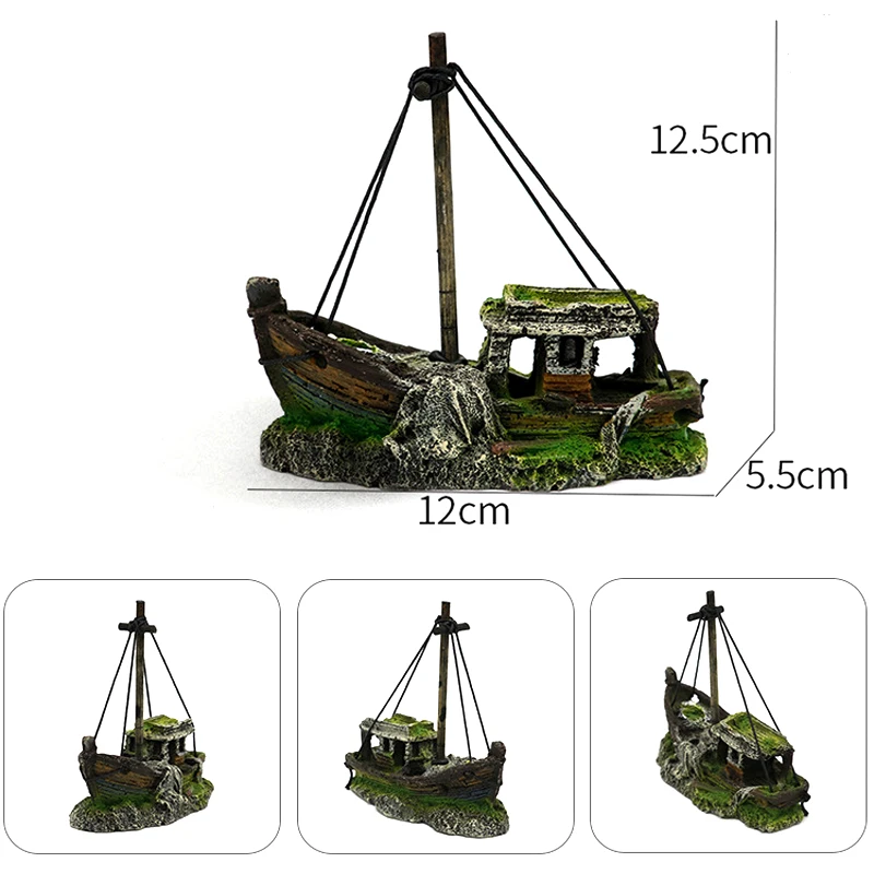 Aquarium Fish Tank Landscaping Shipwreck Pirate Ship Decoration Resin Boat Accessories