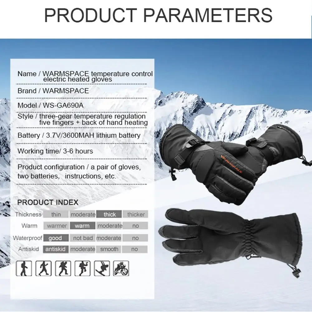Мотоциклетные перчатки с подогревом, 3,7 в/3600 мАч, литиевая батарея, водонепроницаемые, теплые, сохраняющие тепло, перчатки для катания на лыжах