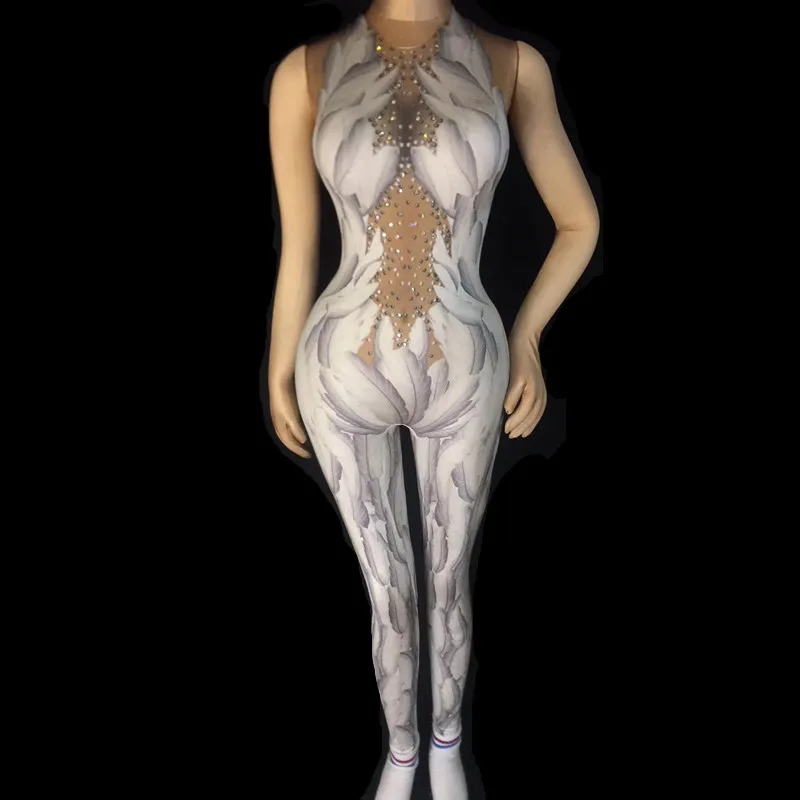 

Sexy Female Feather Pattern Acrobatics Performance Stage Costumes Women Nightclub DS Dance Bodycon Leotard Women's Dancer Wear