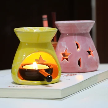 

1Pcs Ceramic Essential Oil Lamps Hollow Stars Moon Pattern Simple Essential Oil Fragrance Tea Light Candle Holder