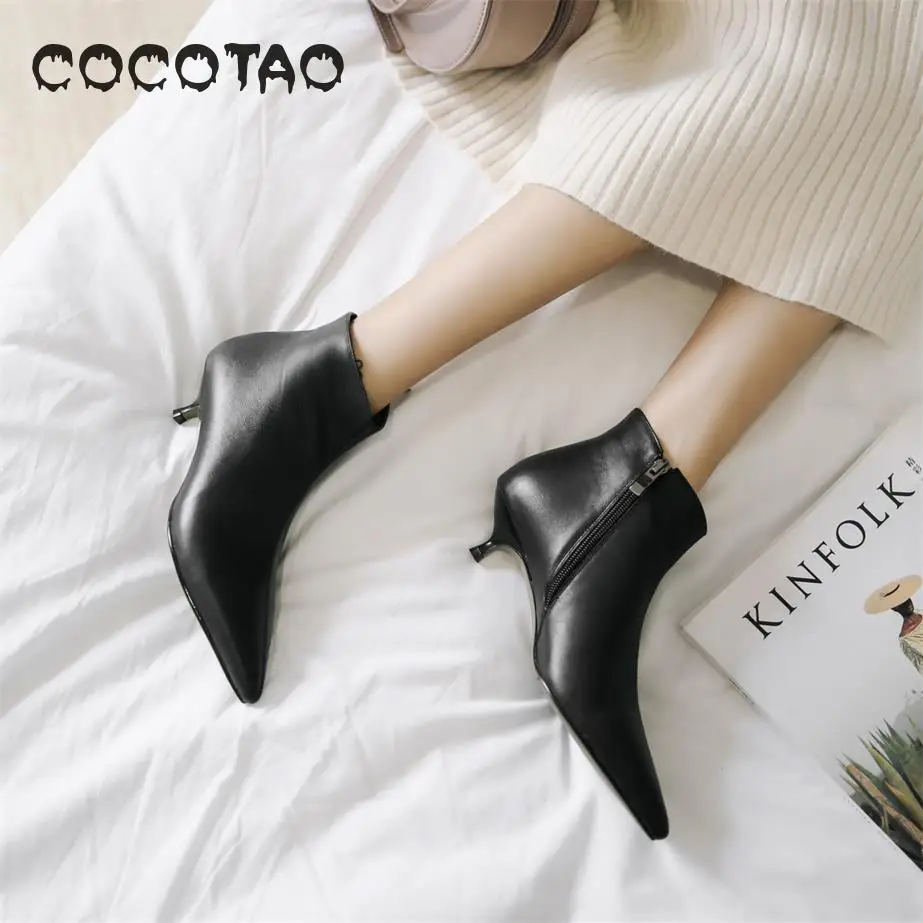 

2019 New Arrival Coco & Tao Pu Ankle Zip Basic Pointed Toe Med (3cm-5cm) Thin Heels Spring Autumn Solid Rubber Fits Tru