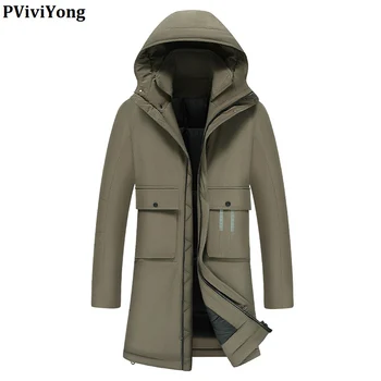 

PViviYong 2019 Winter high quality 90% white duck down jacket hooded zipper casual slim parka men coat YR8099