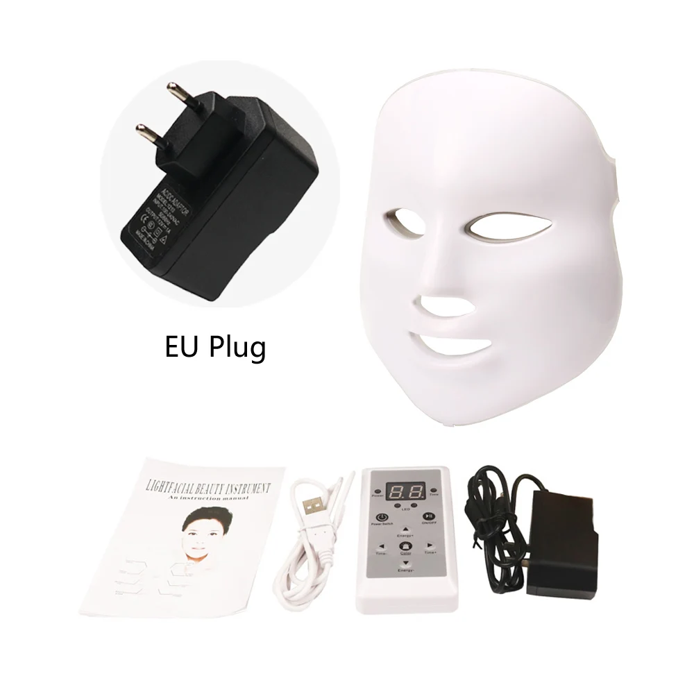 7 цветов Светодиодная маска для лица корейские терапевтические инструменты для ухода за кожей лица - Цвет: EU plug no box