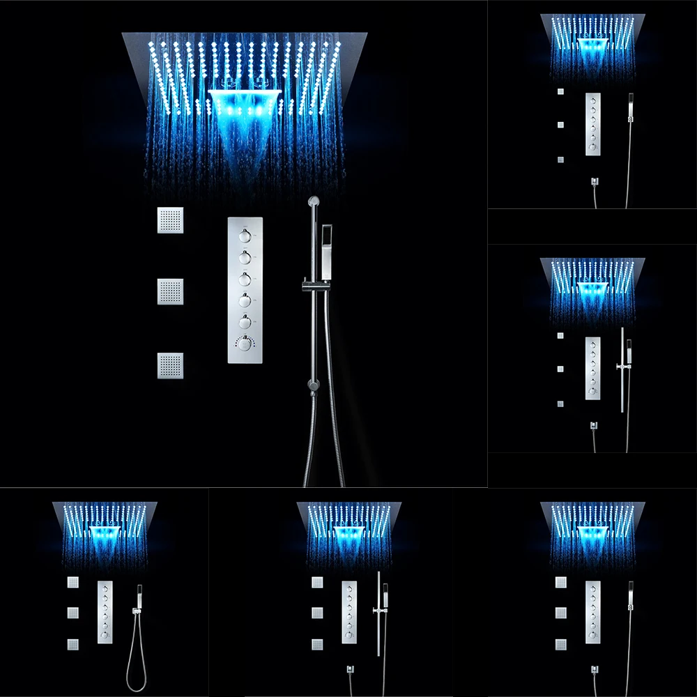 16 Inch Square Luxury Led Shower Head Set With 64 Color Change And