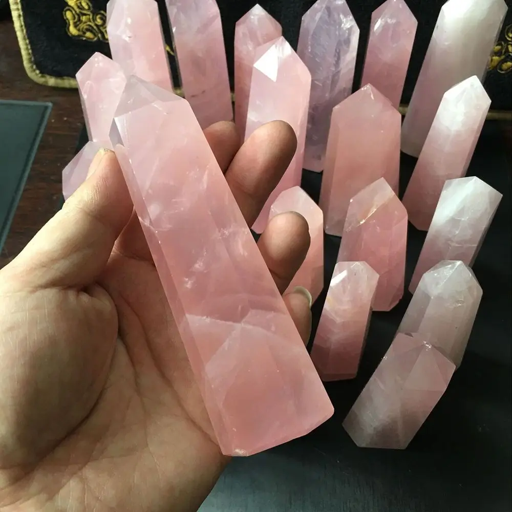 9-11pcs 2lb Natural Pink Rose Quartz Crystal Wand Point Generator Healing Gem 