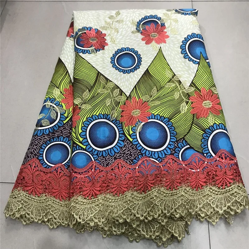 

2020 High Quality New Arrival Ankara 100% Cotton Wax Lace Wax Fabric African Embroidery Dutch Wax With Lace Fabric ZQ030301