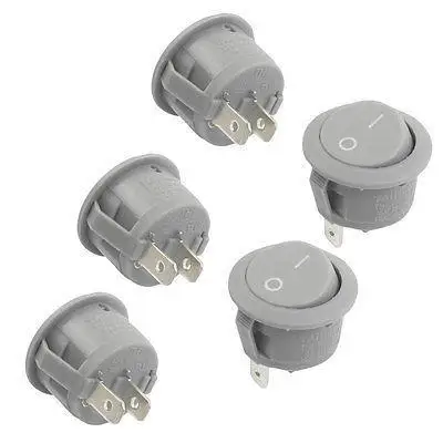 

5 Pcs 2 Pin SPST On/Off Round Rocker Switch AC 6A 250V Gray