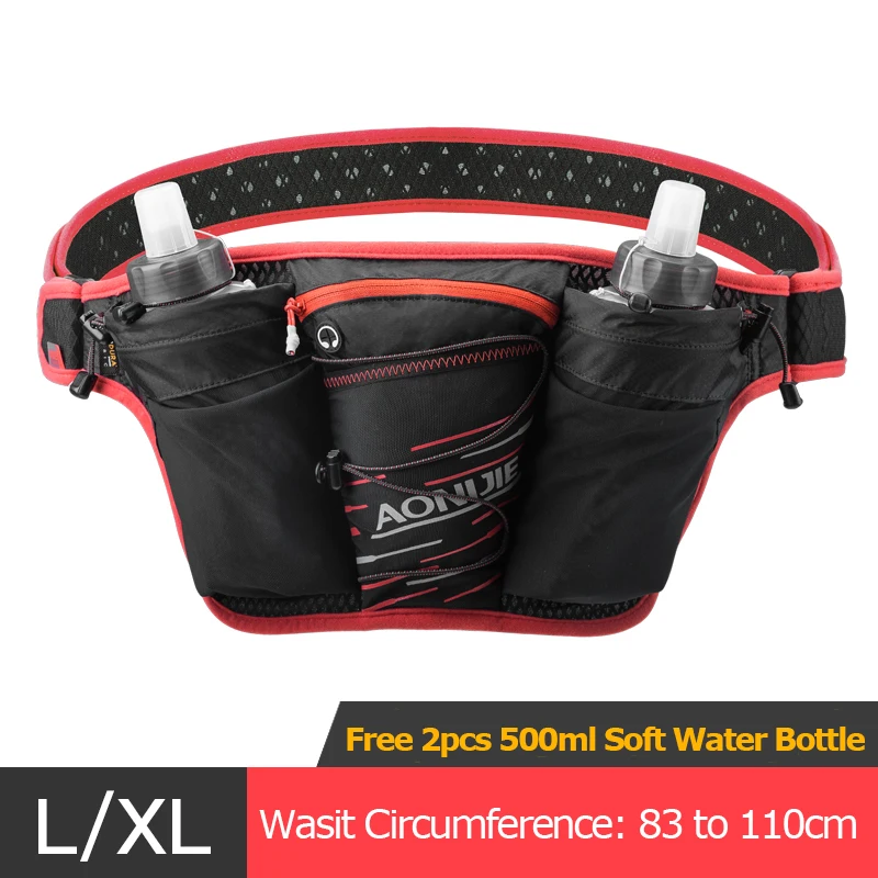 AONIJIE Hydration Belt Waist Bag Marathon Jogging Cycling Running Fanny Pack Cell Phone Holder Free 2pcs 500ml Water Bottle W959 - Цвет: LXL Black Red