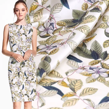 

108cm wide leaf printed silk fabric 19 mm digital inkjet silk stretch satin cloth shirt dress fabric wholesale silk cloth