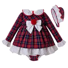 Pettigirl/Красная рождественская одежда для малышей осенние платья +