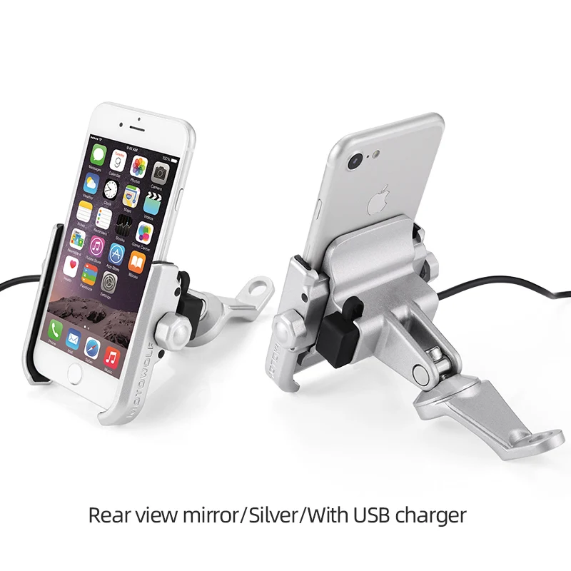Мотоцикл motowolf держатель для телефона с USB зарядным устройством, крепление для мобильного телефона, держатель для горного велосипеда, аксессуары для мото - Цвет: Silver-Mirror-USB