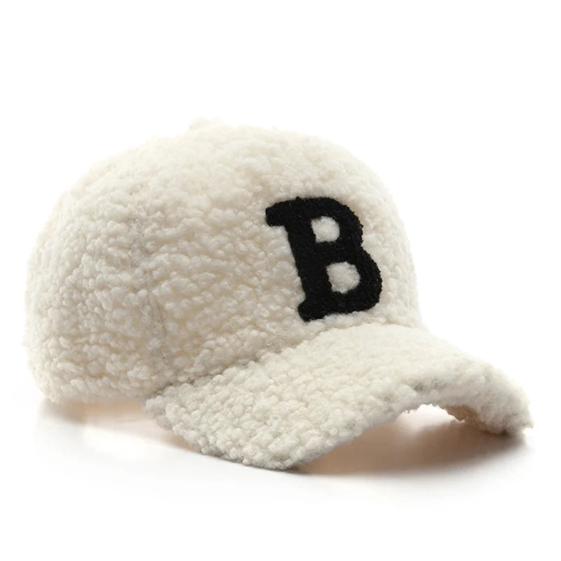 winter baseball cap Lamb Fur B Letter Hats For Female Autumn Winter Korean Version Tide Warm Cap Plush Baseball Caps Winter Baseball Cap mens grey baseball cap Baseball Caps