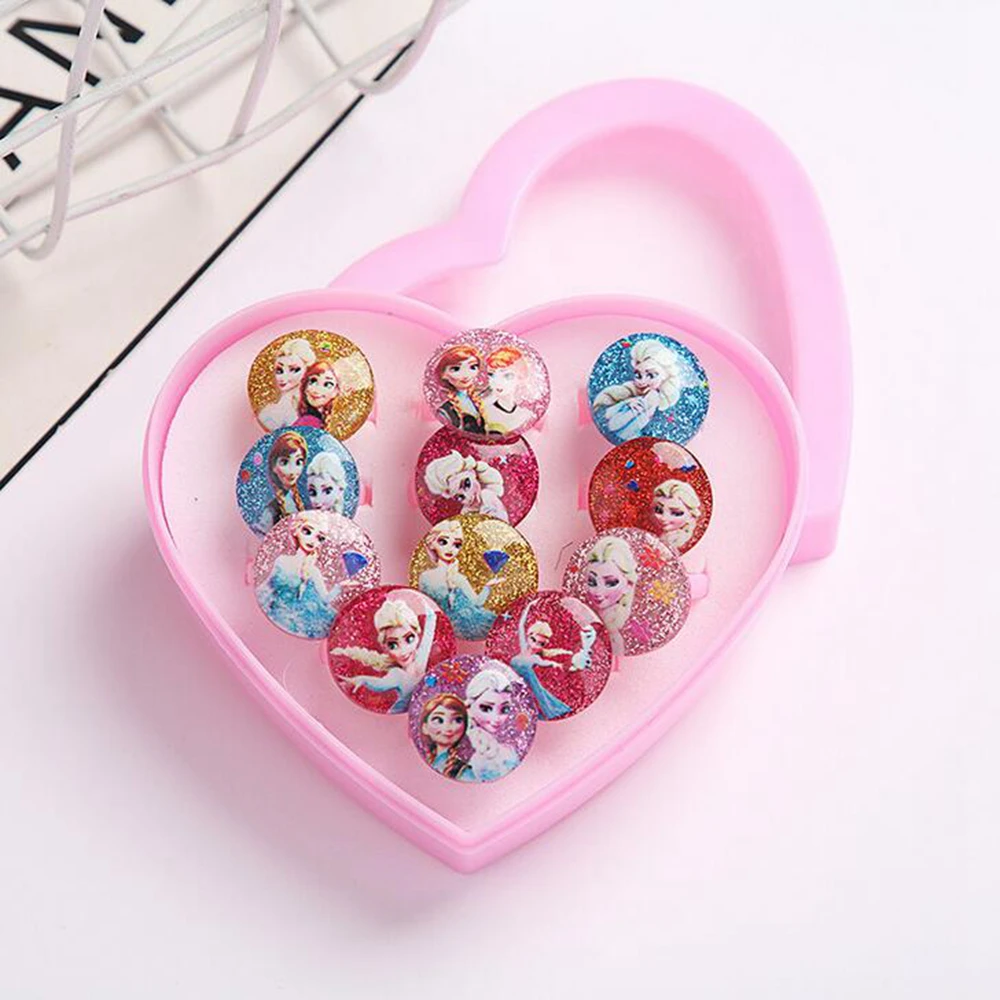 Anillo de Elsa de Frozen de Disney para niñas y niños, caja de exhibición de Corazón de moda de belleza, juguete para regalo, 12 Uds.